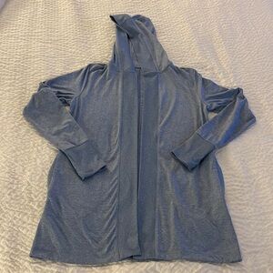 Athleta Hooded Open Front Cardigan Size Small. Blue. Pockets. Soft stretchy.